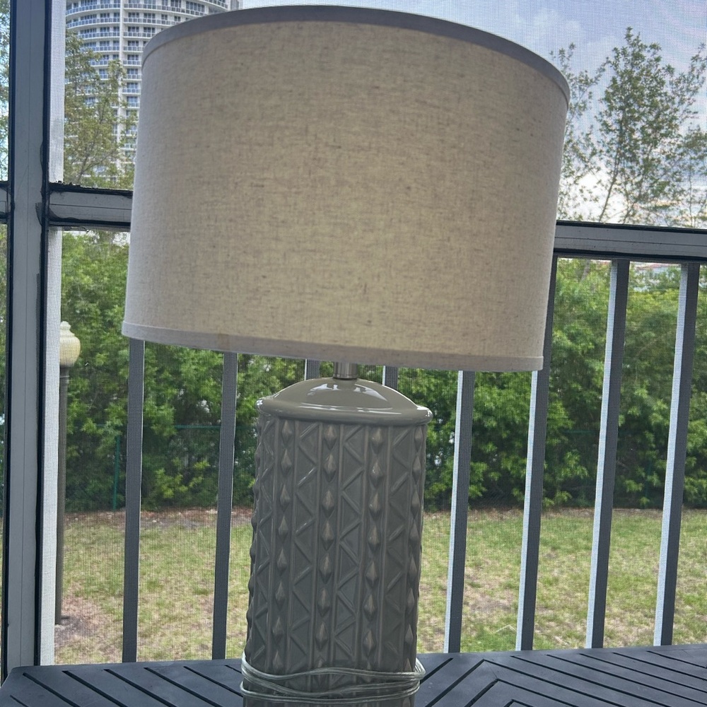 Ceramic Textured Table Lamp with Beige Linen Shade